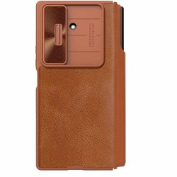 Husa Nillkin Qin Book PRO (Piele, Suport S Pen) pentru Samsung Galaxy Z Fold 7, Maro