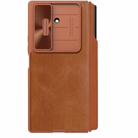 Husa Nillkin Qin Book PRO (Piele, Suport S Pen) pentru Samsung Galaxy Z Fold 7, Maro (Bakr, 57983126248) by www.silkase.ro