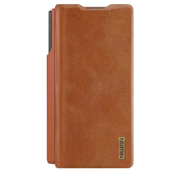 Husa Nillkin Qin Book PRO (Piele, Suport S Pen) pentru Samsung Galaxy Z Fold 7, Maro (Bakr, 57983126248) by www.silkase.ro