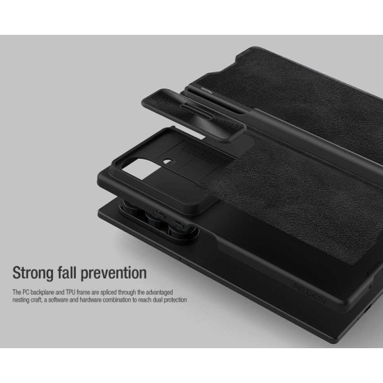 Husa Nillkin Qin Book PRO (Piele, Suport S Pen) pentru Samsung Galaxy Z Fold 7, Maro (Bakr, 57983126248) by www.silkase.ro