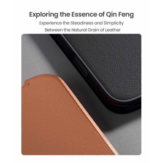 Husa Nillkin Qin Book PRO (Piele) pentru Apple iPhone 17, Maro (Bakr, 57983127543) by www.silkase.ro