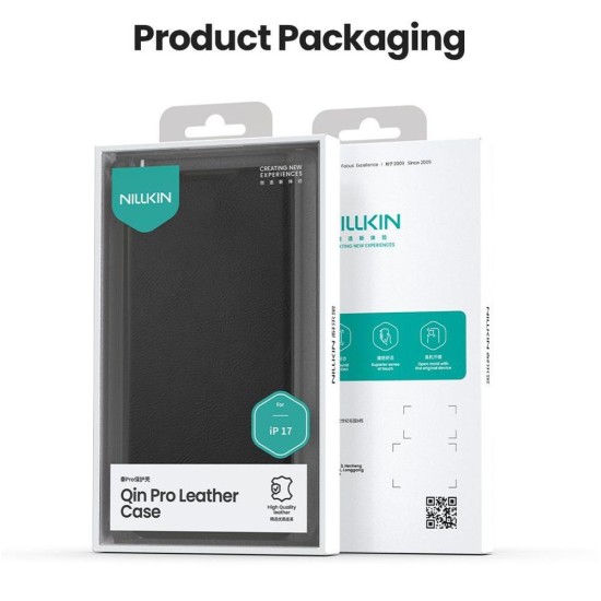 Husa Nillkin Qin Book PRO (Piele) pentru Apple iPhone 17, Maro (Bakr, 57983127543) by www.silkase.ro