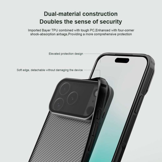 Husa Nillkin CamShield Prop (Stand Cameră) pentru iPhone 17 Pro Max, Transparentă (Negru) (Bakr, 57983127589) by www.silkase.ro