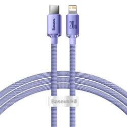 Cablu de Date Baseus Crystal Shine Series USB-C la Lightning, 20W, 1.2m, Purple