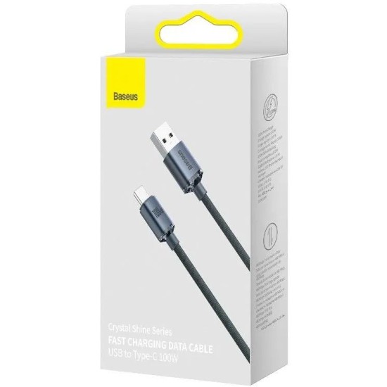 Cablu de Date și Încărcare Baseus Crystal Shine Series USB la USB-C 100W, 1.2m, Black (Bakr, CAJY000401) by www.silkase.ro