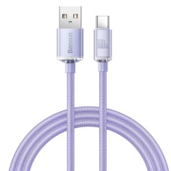 Cablu de Date Baseus Crystal Shine Series, USB la USB-C, 100W, 1.2m, Mov