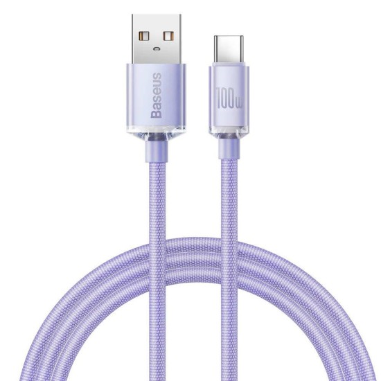 Cablu de Date Baseus Crystal Shine Series, USB la USB-C, 100W, 1.2m, Mov (Bakr, CAJY000405) by www.silkase.ro