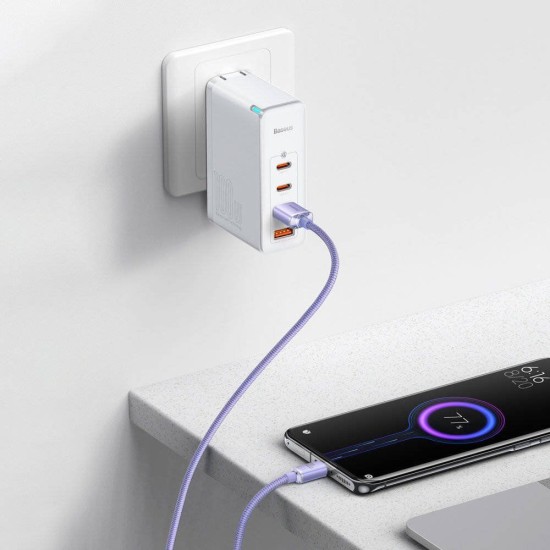 Cablu de Date Baseus Crystal Shine Series, USB la USB-C, 100W, 1.2m, Mov (Bakr, CAJY000405) by www.silkase.ro