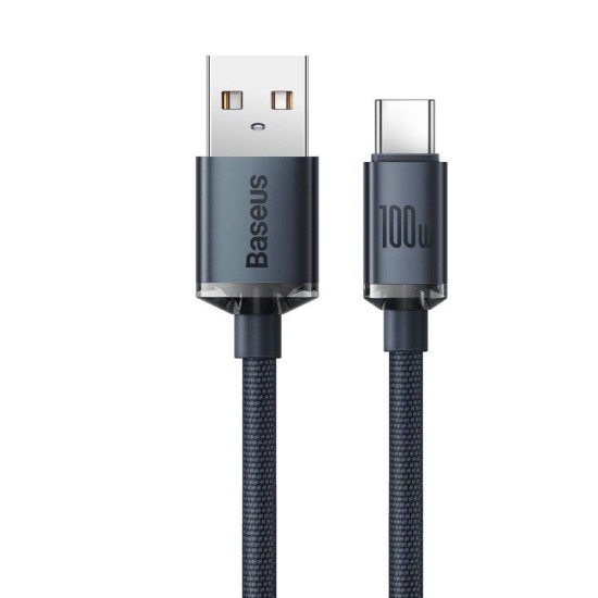 Cablu de Date și Încărcare Baseus Crystal Shine Series, USB la USB-C, 100W, 2m, Black (Cabluri Telefon, CAJY000501) by www.silkase.ro