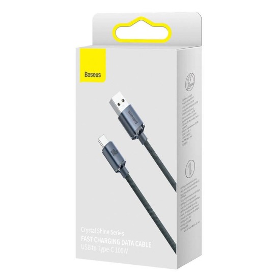 Cablu de Date și Încărcare Baseus Crystal Shine Series, USB la USB-C, 100W, 2m, Black (Cabluri Telefon, CAJY000501) by www.silkase.ro