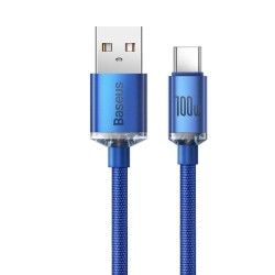 Cablu de Date și Încărcare Baseus Crystal Shine Series, USB la USB-C, 100W, 2m, Blue