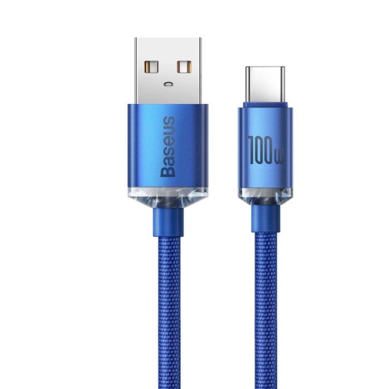 Cablu de Date și Încărcare Baseus Crystal Shine Series, USB la USB-C, 100W, 2m, Blue (Cabluri Telefon, CAJY000503) by www.silkase.ro