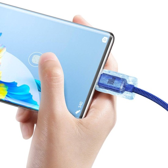 Cablu de Date și Încărcare Baseus Crystal Shine Series, USB la USB-C, 100W, 2m, Blue (Cabluri Telefon, CAJY000503) by www.silkase.ro