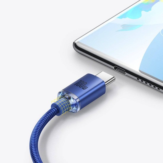 Cablu de Date și Încărcare Baseus Crystal Shine Series, USB la USB-C, 100W, 2m, Blue (Cabluri Telefon, CAJY000503) by www.silkase.ro