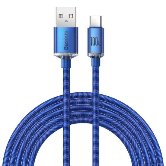 Cablu de Date și Încărcare Baseus Crystal Shine Series, USB la USB-C, 100W, 2m, Blue (Cabluri Telefon, CAJY000503) by www.silkase.ro