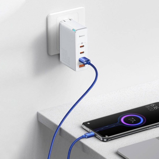 Cablu de Date și Încărcare Baseus Crystal Shine Series, USB la USB-C, 100W, 2m, Blue (Cabluri Telefon, CAJY000503) by www.silkase.ro