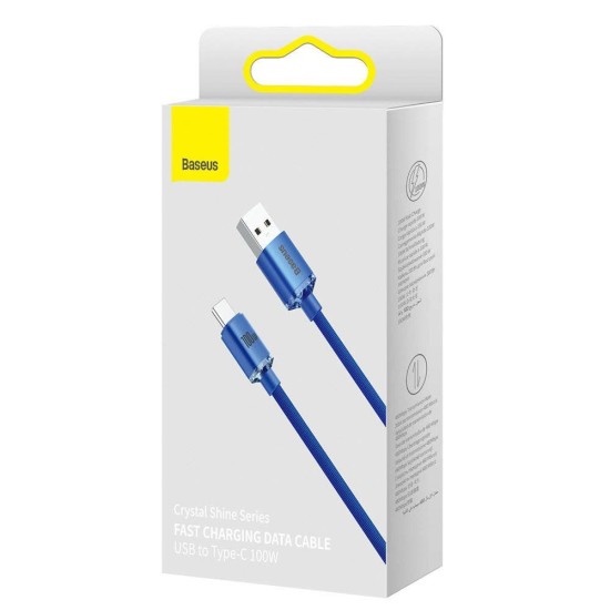 Cablu de Date și Încărcare Baseus Crystal Shine Series, USB la USB-C, 100W, 2m, Blue (Cabluri Telefon, CAJY000503) by www.silkase.ro