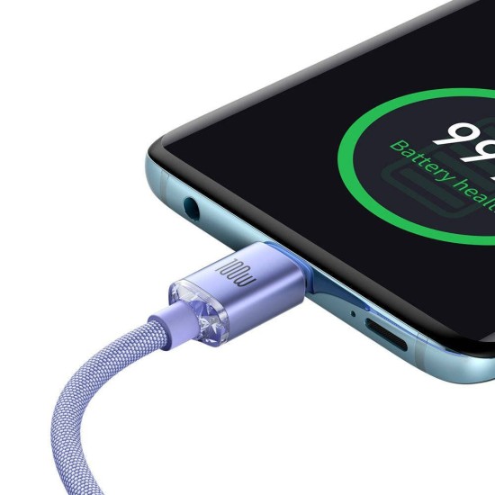 Cablu de Date și Încărcare Baseus Crystal Shine Series, USB-C la USB-C, 100W, 1.2m, Purple Cablu de Date și Încărcare Baseus Crystal Shine Series, USB-C la USB-C, 100W, 1.2m, Purple (Bakr, CAJY000605) by www.silkase.ro