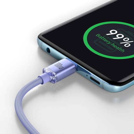 Cablu de Date și Încărcare Baseus Crystal Shine Series, USB-C la USB-C, 100W, 1.2m, Purple Cablu de Date și Încărcare Baseus Crystal Shine Series, USB-C la USB-C, 100W, 1.2m, Purple (Bakr, CAJY000605) by www.silkase.ro