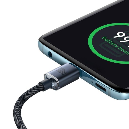 Cablu de Date și Încărcare Baseus Crystal Shine Series USB-C la USB-C, 100W, 2m, Black (Cabluri Telefon, CAJY000701) by www.silkase.ro