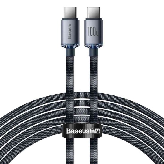 Cablu de Date și Încărcare Baseus Crystal Shine Series USB-C la USB-C, 100W, 2m, Black (Cabluri Telefon, CAJY000701) by www.silkase.ro