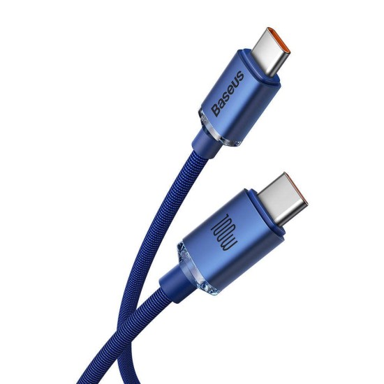 Cablu de Date și Încărcare Baseus Crystal Shine Series, USB-C la USB-C, 100W, 2m, Albastru (Cabluri Telefon, CAJY000703) by www.silkase.ro