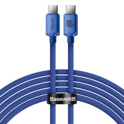 Cablu de Date și Încărcare Baseus Crystal Shine Series, USB-C la USB-C, 100W, 2m, Albastru