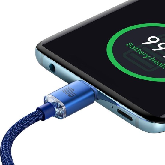Cablu de Date și Încărcare Baseus Crystal Shine Series, USB-C la USB-C, 100W, 2m, Albastru (Cabluri Telefon, CAJY000703) by www.silkase.ro