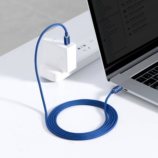 Cablu de Date și Încărcare Baseus Crystal Shine Series, USB-C la USB-C, 100W, 2m, Albastru (Cabluri Telefon, CAJY000703) by www.silkase.ro