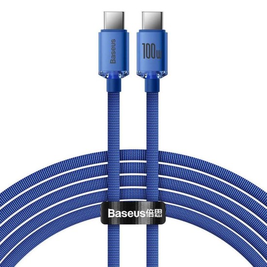 Cablu de Date și Încărcare Baseus Crystal Shine Series, USB-C la USB-C, 100W, 2m, Albastru (Cabluri Telefon, CAJY000703) by www.silkase.ro