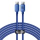 Cablu de Date și Încărcare Baseus Crystal Shine Series, USB-C la USB-C, 100W, 2m, Albastru (Cabluri Telefon, CAJY000703) by www.silkase.ro