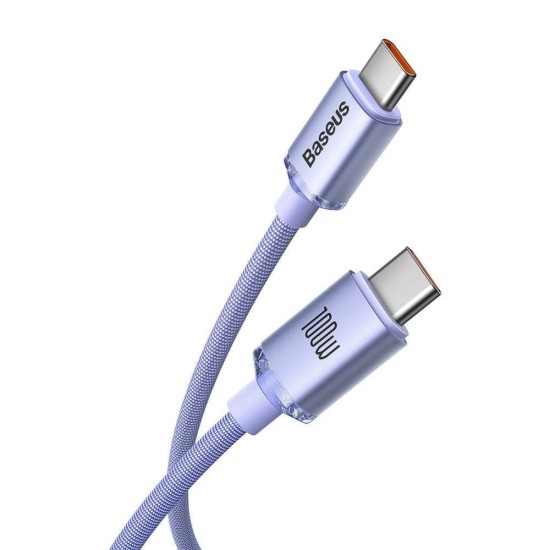 Cablu de Date Baseus Crystal Shine Series, USB-C la USB-C, 100W, 2m, Mov (Cabluri Telefon, CAJY000705) by www.silkase.ro