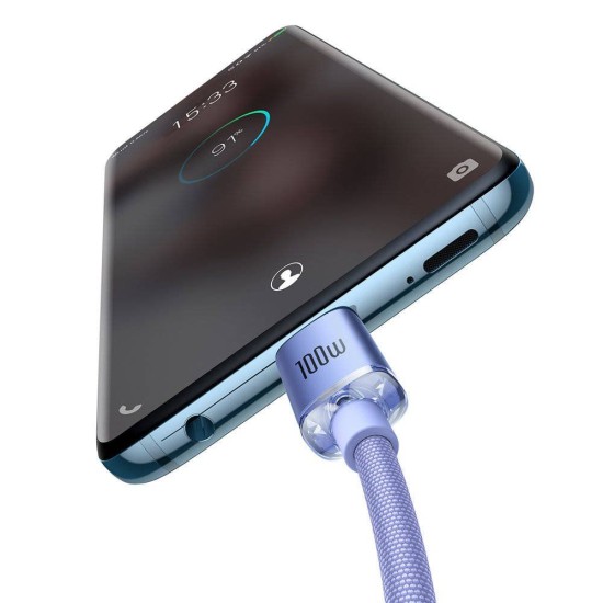 Cablu de Date Baseus Crystal Shine Series, USB-C la USB-C, 100W, 2m, Mov (Cabluri Telefon, CAJY000705) by www.silkase.ro
