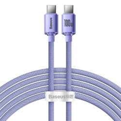 Cablu de Date Baseus Crystal Shine Series, USB-C la USB-C, 100W, 2m, Mov