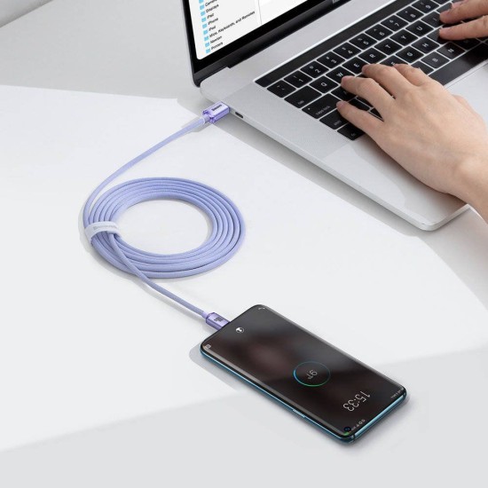 Cablu de Date Baseus Crystal Shine Series, USB-C la USB-C, 100W, 2m, Mov (Cabluri Telefon, CAJY000705) by www.silkase.ro