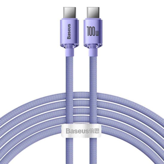 Cablu de Date Baseus Crystal Shine Series, USB-C la USB-C, 100W, 2m, Mov (Cabluri Telefon, CAJY000705) by www.silkase.ro