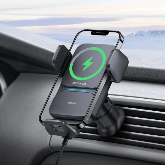 Suport Auto cu Incarcare Wireless Baseus Wisdom Auto Alignment 15W (Air Outlet) Black (Bakr, CGZX000001) by www.silkase.ro