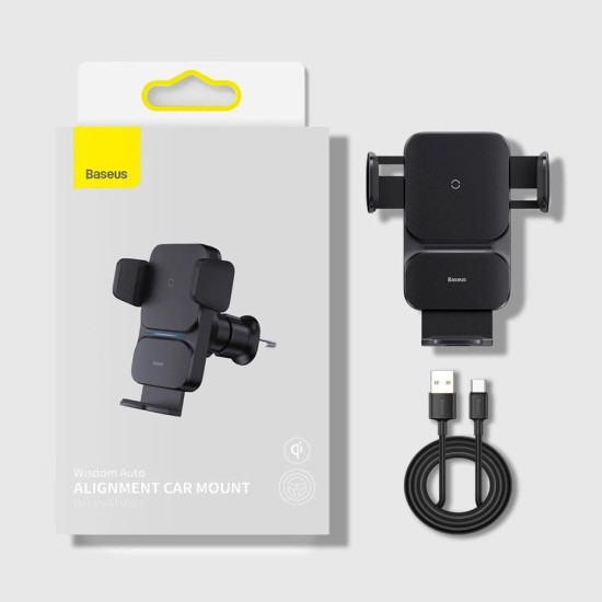 Suport Auto cu Incarcare Wireless Baseus Wisdom Auto Alignment 15W (Air Outlet) Black (Bakr, CGZX000001) by www.silkase.ro