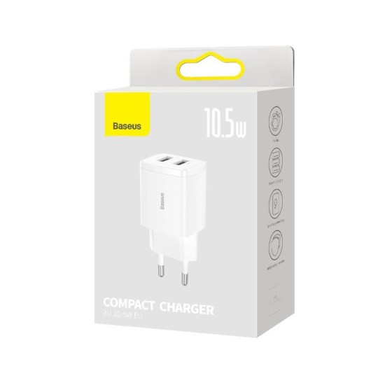Încărcător de Rețea Baseus Compact 2xUSB, 10.5W, Alb Încărcător de Rețea Baseus Compact 2xUSB, 10.5W, Alb (Cabluri Telefon, CCXJ010202) by www.silkase.ro