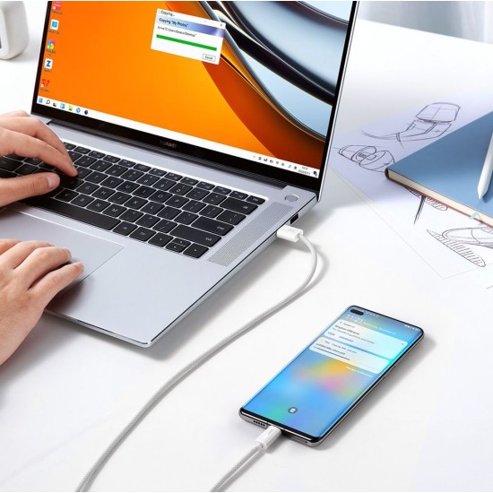 Cablu de Date și Încărcare Rapidă Baseus Dynamic Series USB la USB-C, 100W, 1m, Alb (Cabluri Telefon, CALD000602) by www.silkase.ro