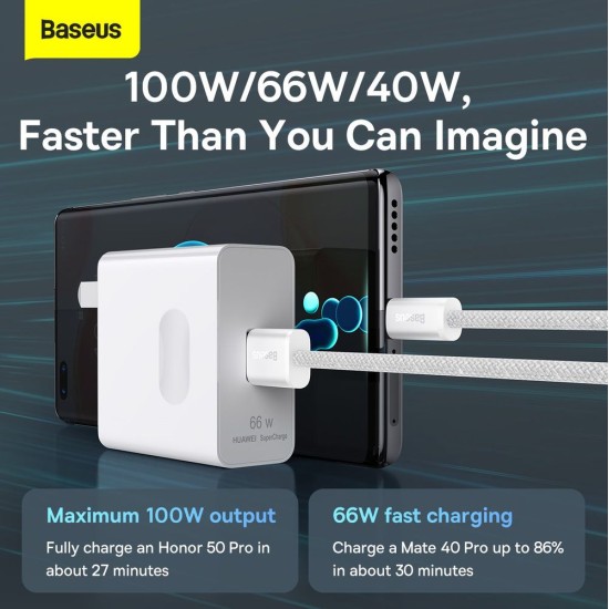 Cablu de Date și Încărcare Rapidă Baseus Dynamic Series USB la USB-C, 100W, 1m, Alb (Cabluri Telefon, CALD000602) by www.silkase.ro