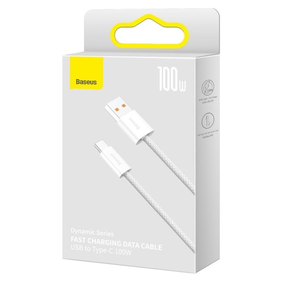 Cablu de Date și Încărcare Rapidă Baseus Dynamic Series USB la USB-C, 100W, 1m, Alb (Cabluri Telefon, CALD000602) by www.silkase.ro