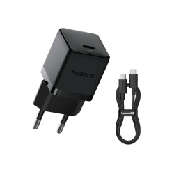 Încărcător rapid Baseus Palm USB-C 20W + Cablu de date USB-C/USB-C 1m Negru