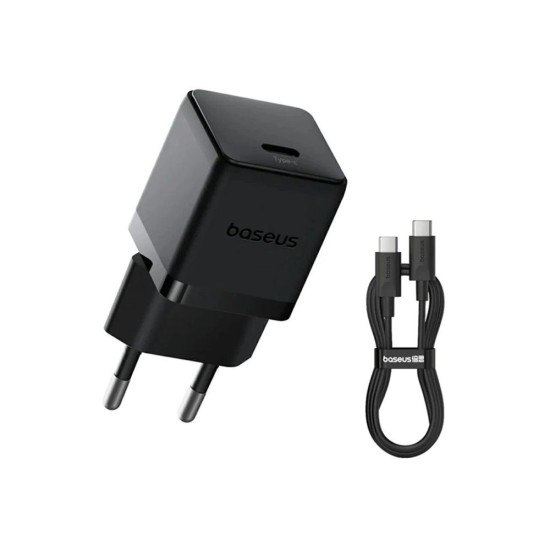 Încărcător rapid Baseus Palm USB-C 20W + Cablu de date USB-C/USB-C 1m Negru (Bakr, P10111602113-01) by www.silkase.ro