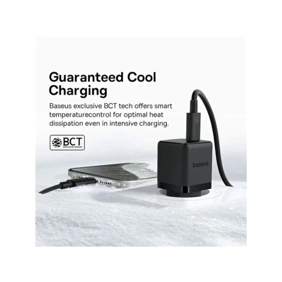 Încărcător rapid Baseus Palm USB-C 20W + Cablu de date USB-C/USB-C 1m Negru (Bakr, P10111602113-01) by www.silkase.ro