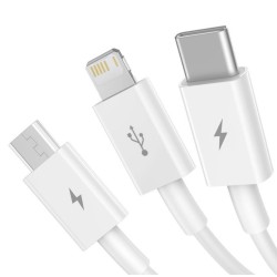 Cablu de Date 3in1 Baseus Superior Fast Charging USB-C, Lightning, MicroUSB 1.5m Alb Cablu de Date 3in1 Baseus Superior Fast Charging USB-C, Lightning, MicroUSB 1.5m Alb