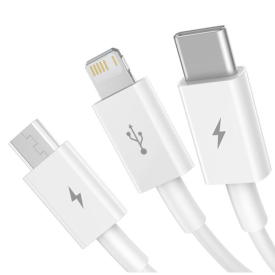 Cablu de Date 3in1 Baseus Superior Fast Charging USB-C, Lightning, MicroUSB 1.5m Alb Cablu de Date 3in1 Baseus Superior Fast Charging USB-C, Lightning, MicroUSB 1.5m Alb (Cabluri Telefon, CAMLTYS-02) by www.silkase.ro