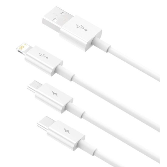 Cablu de Date 3in1 Baseus Superior Fast Charging USB-C, Lightning, MicroUSB 1.5m Alb Cablu de Date 3in1 Baseus Superior Fast Charging USB-C, Lightning, MicroUSB 1.5m Alb (Cabluri Telefon, CAMLTYS-02) by www.silkase.ro