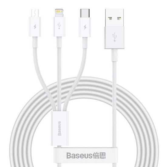 Cablu de Date 3in1 Baseus Superior Fast Charging USB-C, Lightning, MicroUSB 1.5m Alb Cablu de Date 3in1 Baseus Superior Fast Charging USB-C, Lightning, MicroUSB 1.5m Alb (Cabluri Telefon, CAMLTYS-02) by www.silkase.ro
