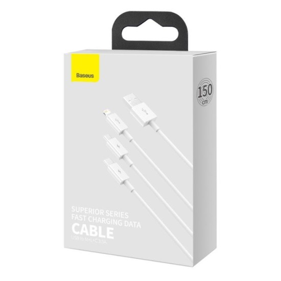 Cablu de Date 3in1 Baseus Superior Fast Charging USB-C, Lightning, MicroUSB 1.5m Alb Cablu de Date 3in1 Baseus Superior Fast Charging USB-C, Lightning, MicroUSB 1.5m Alb (Cabluri Telefon, CAMLTYS-02) by www.silkase.ro